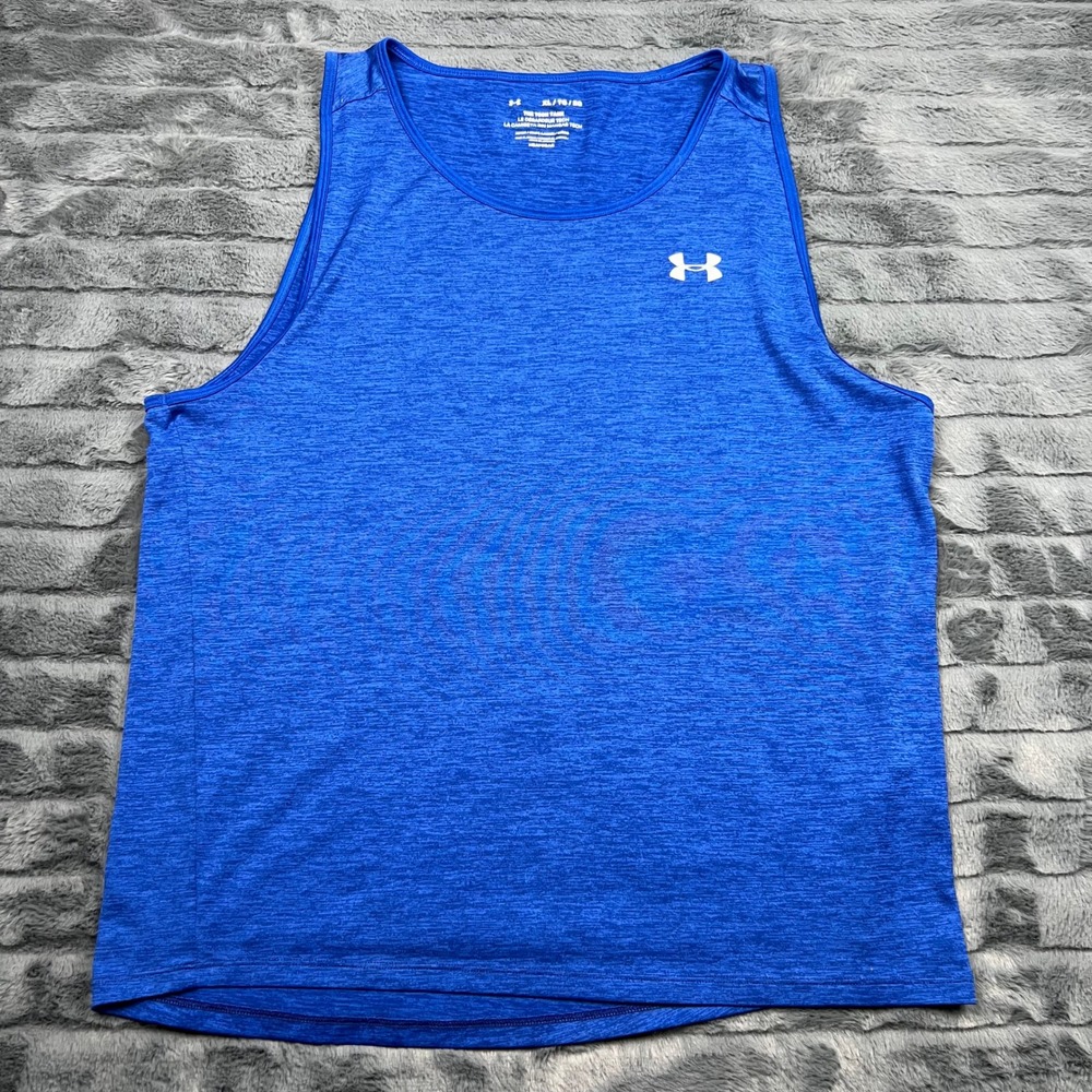 Under Armour Tech Tank Mens XL Blue Heather HeatGear Fitted Sleeveless Gym Shirt